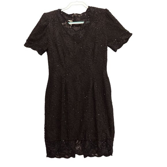 Stenay Dress womens 6 black silk beading sparkly lace formal party goth witchy - Picture 1 of 16